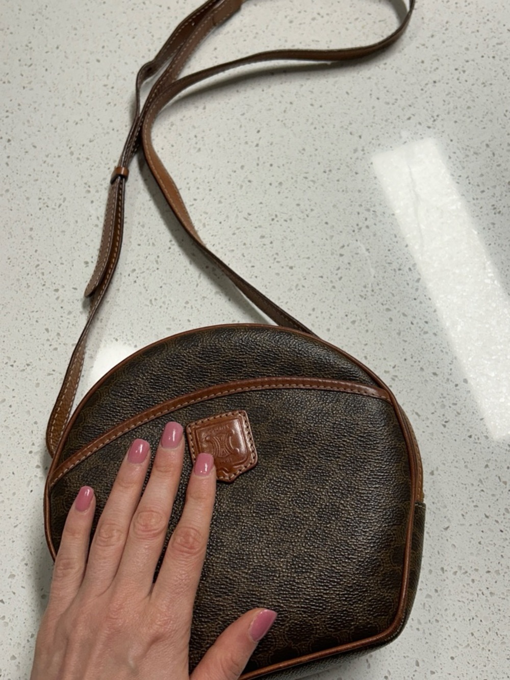 Authentic CELINE Macadam Canvas Shoulder Bag PVC Leather Brown Gold - Picture 2 of 11